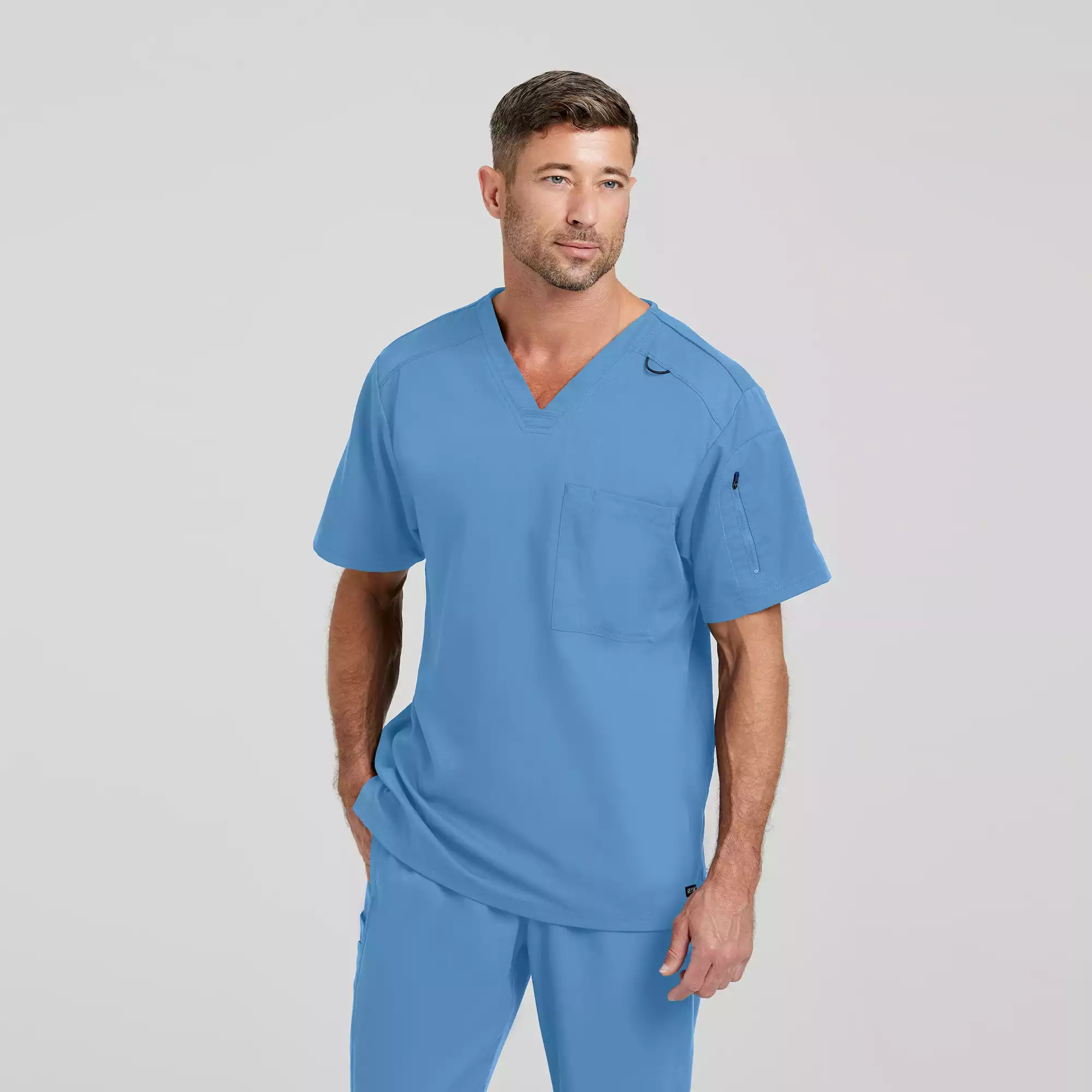 Mens-Chest-Pocket-V-Neck-Scrub-Top-GRST079-Ciel-Blue-01.webp