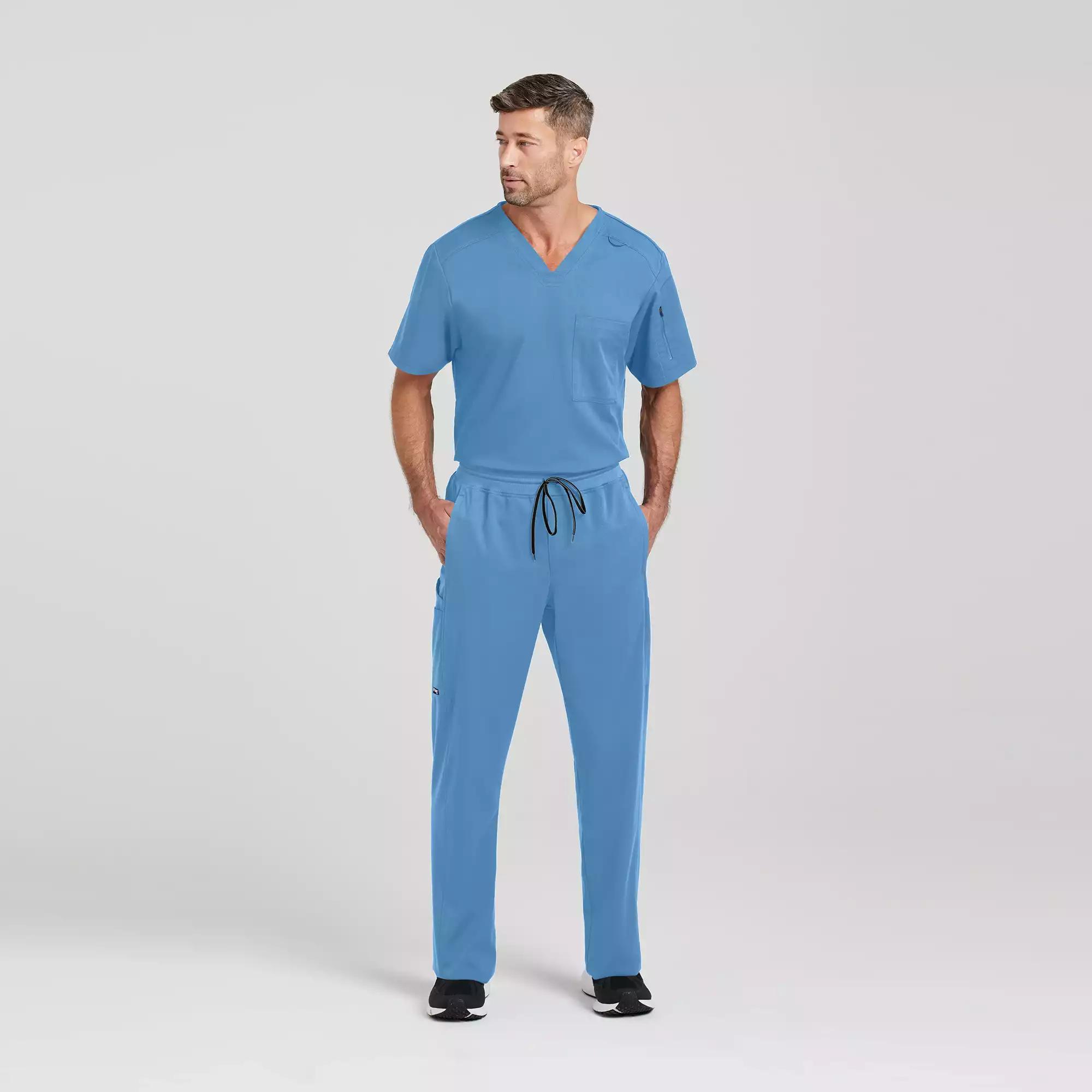Mens-Chest-Pocket-V-Neck-Scrub-Top-GRST079-Ciel-Blue-03.webp