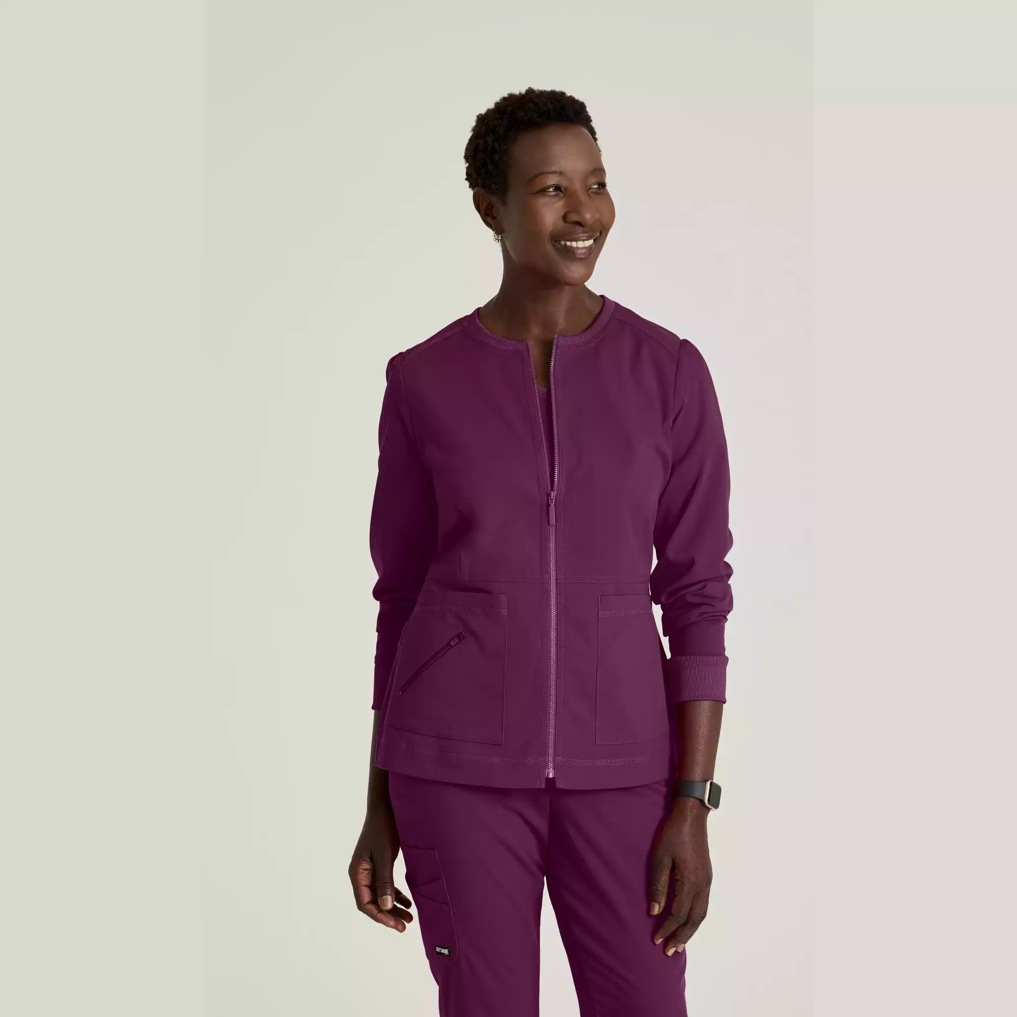 Greys-Anatomy-Spandex-Stretch-Millie-Jacket-3-Pocket-Zip-Jacket-GRSW017-Wine-01.webp