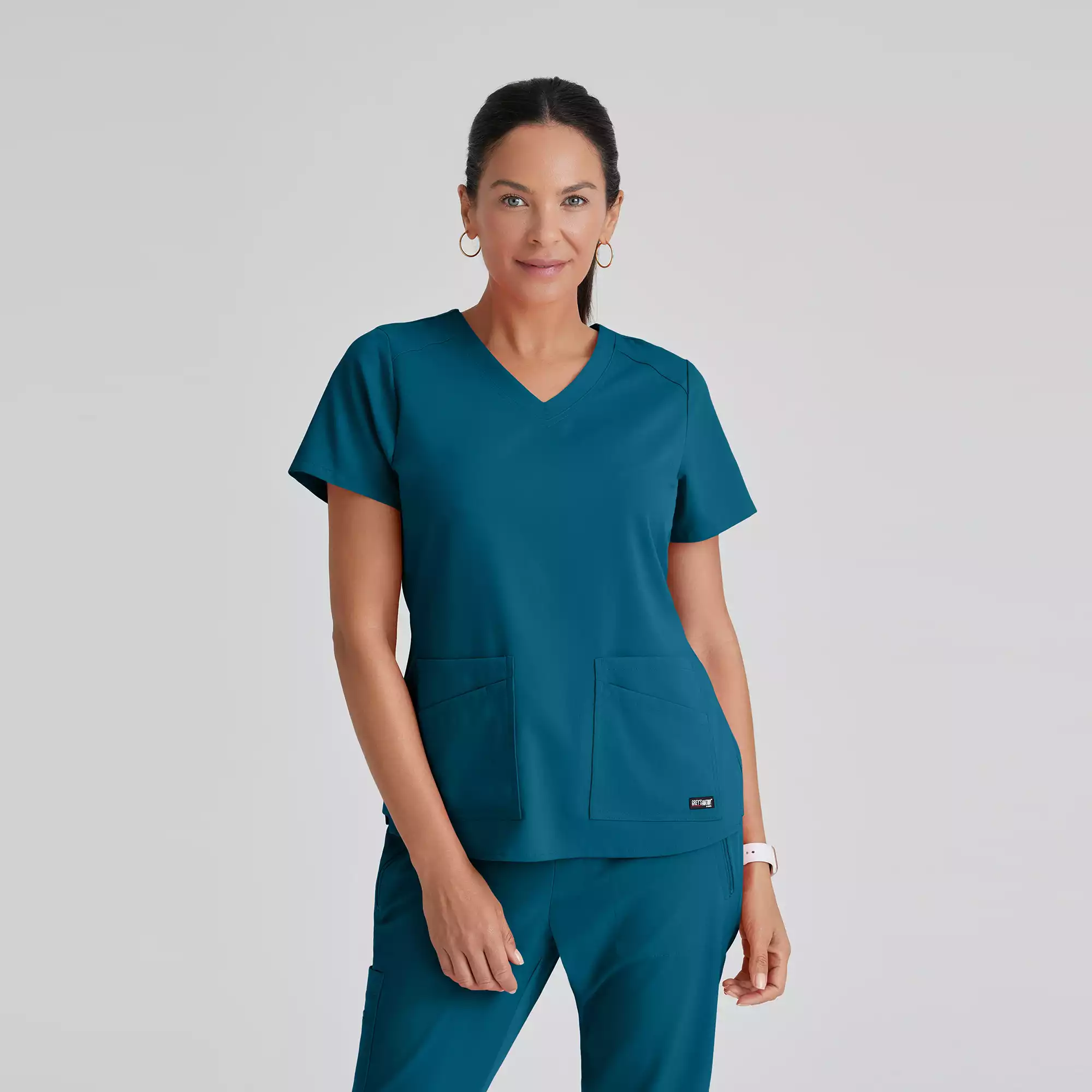 Greys-Anatomy-Spandex-Stretch-Emma-Top-4-Pocket-Scrub-Top-GRST011-Bahama-01.webp