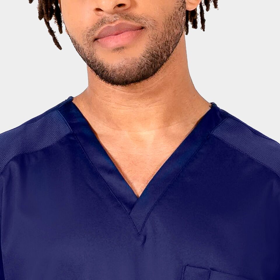 Men's Mesh Panel V-Neck Top | 2851 3 Men's Mesh Panel V-Neck Top- Navy Blue